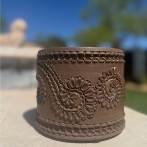 Goddess Ceramic Planter with Carved Floral Motif (photos depict female anatomy)